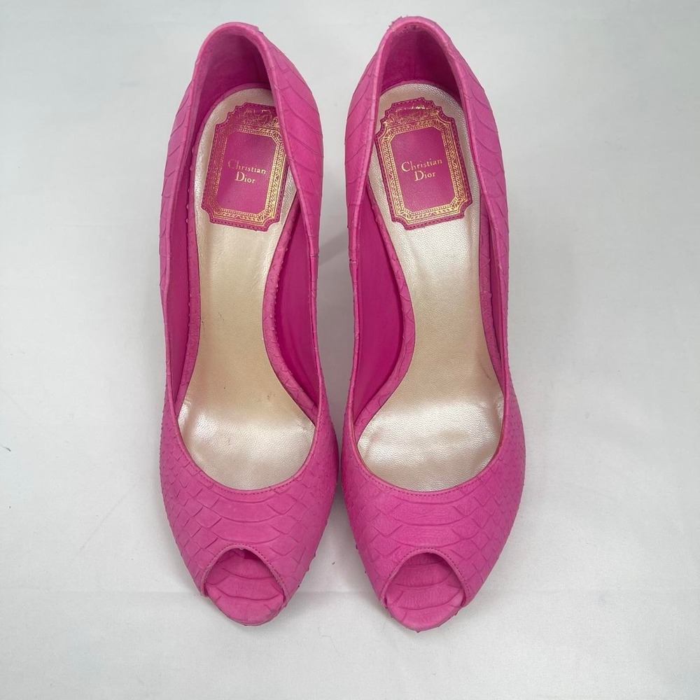 Vintage Dior Archival High Heels Bubblegum Pink Snakeskin Peep Toe 36.5 6.5 Y2K